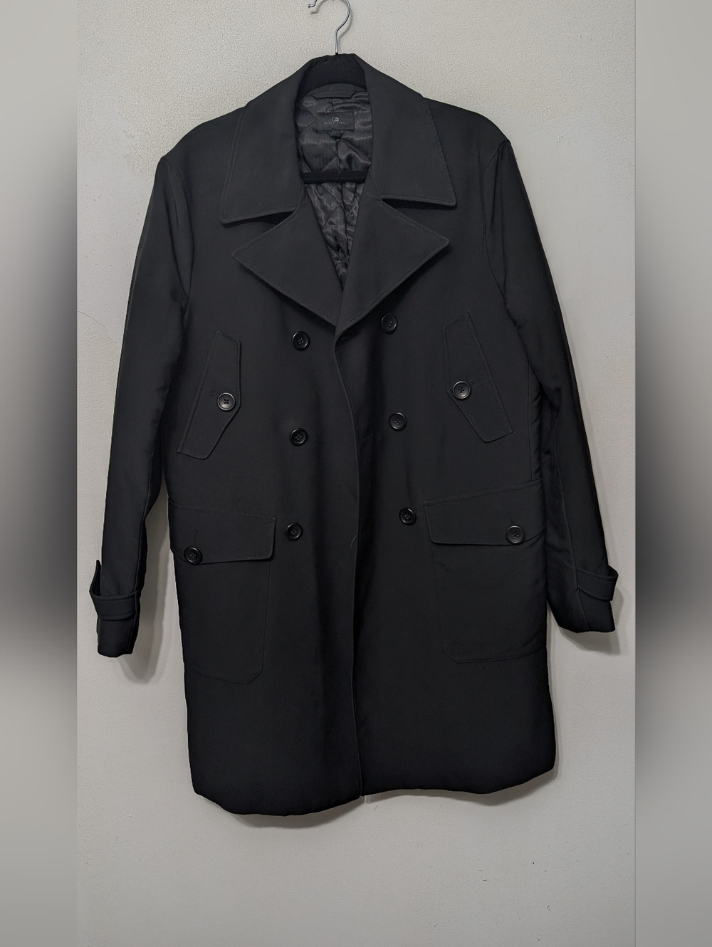 Black Label Men's Black Double-Breasted Trench Coat